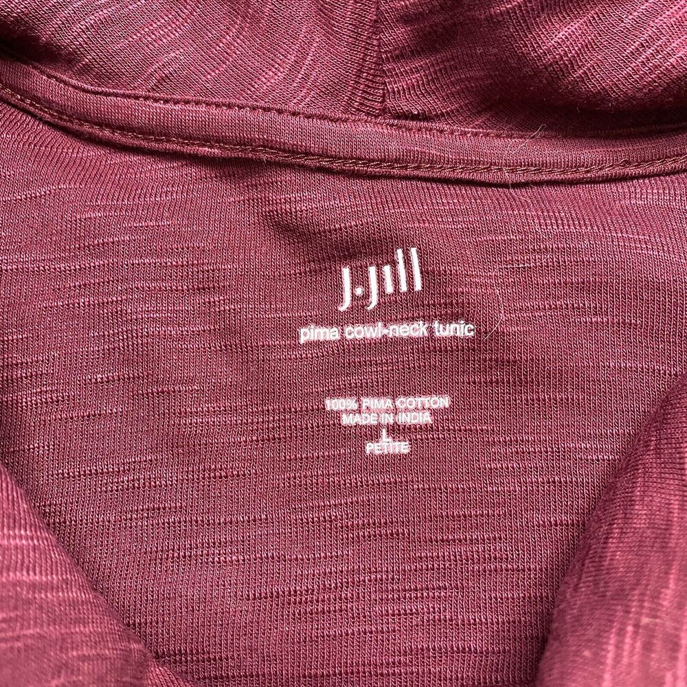 J.JILL Burgundy Red Pima Cowl Neck Tunic Top Large Petite Long Sleeve - Picture 6 of 10